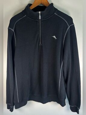 Tommy Bahama Tobago Bay Men’s Half Zip Pullover Sweater Size M Black Gray Cotton